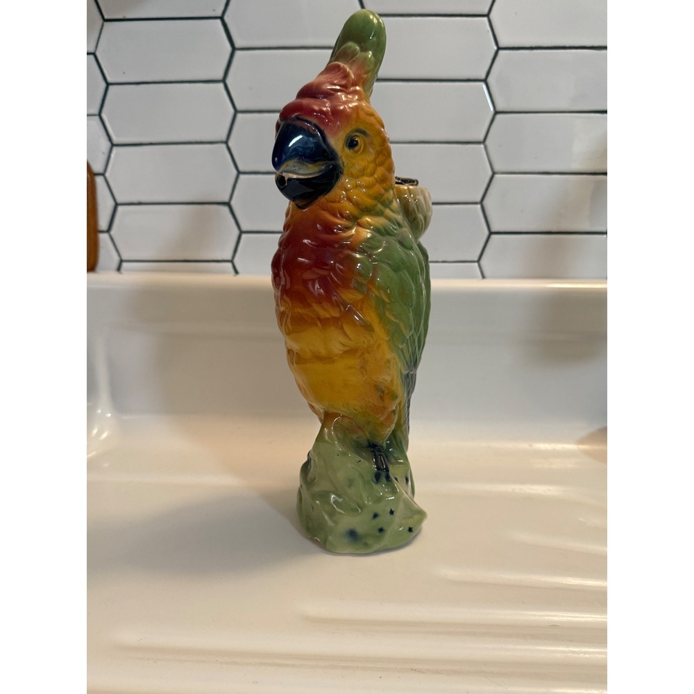 Vintage St Clement France Ceramic Parrot Decanter 468 Majolica Bird Figurine